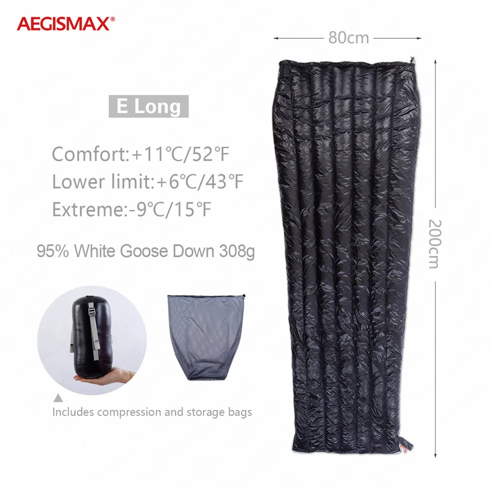 

AEGISMAX E Outdoor Portable 43℉~52℉ Sleeping Bag FP800 95% Goose Down Ultralight Waterproof Envelope Type Travel Sleeping Bag