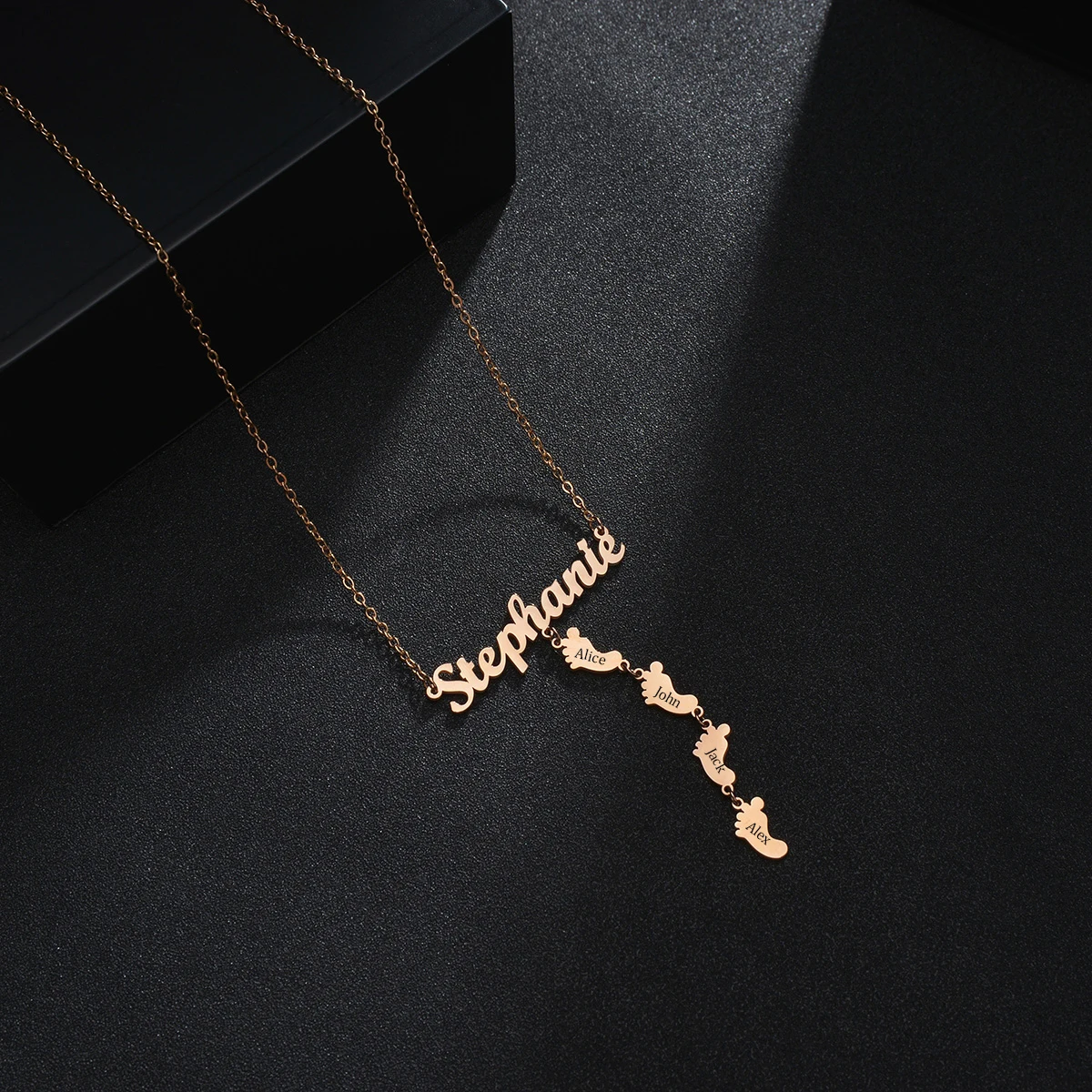 Atoztide Personalized Custom Letter Baby Names Engrave Kids Foot Shape Jewelry Stainless Steel for Women Family Mother's Gift