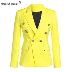 HarleyFashion Street Style Women Candy Color Lemon Yellow Blazers Celebrity Popular Quality Slim Blazer