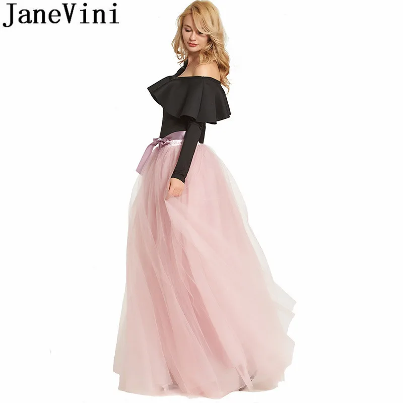 JaneVini 2019 Bridal Buddy Tulle Underskirt Ruffle Long Skirt White Black Wedding Bride Petticoats Under Dress jupon sous robe