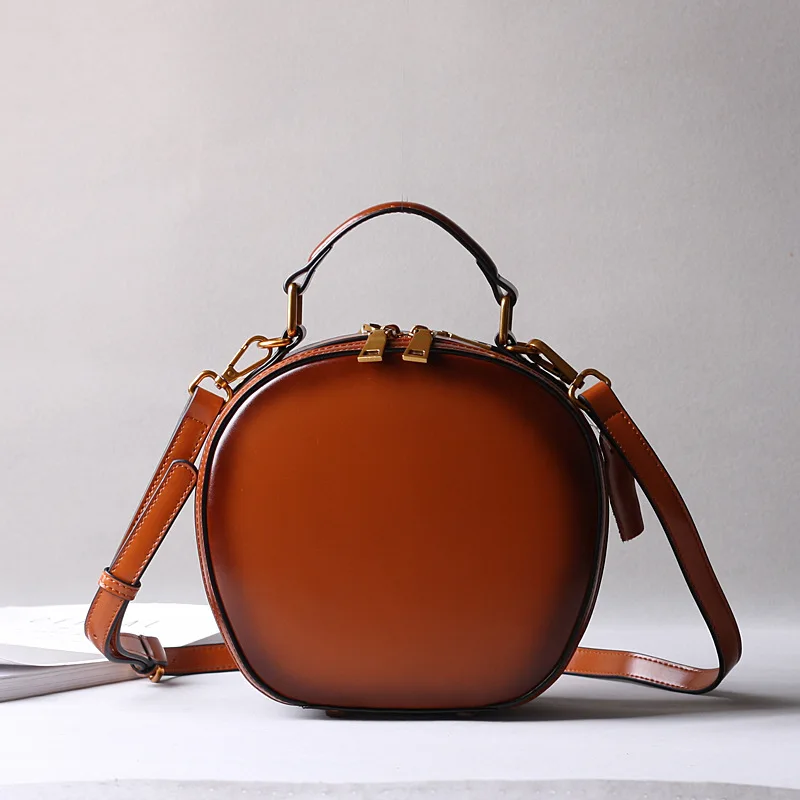 Cowhide Leather Fashion Contracted Joker Bucket High Quality  Shoulder Bags New Solid Color Retro Luxury Women  Handbags