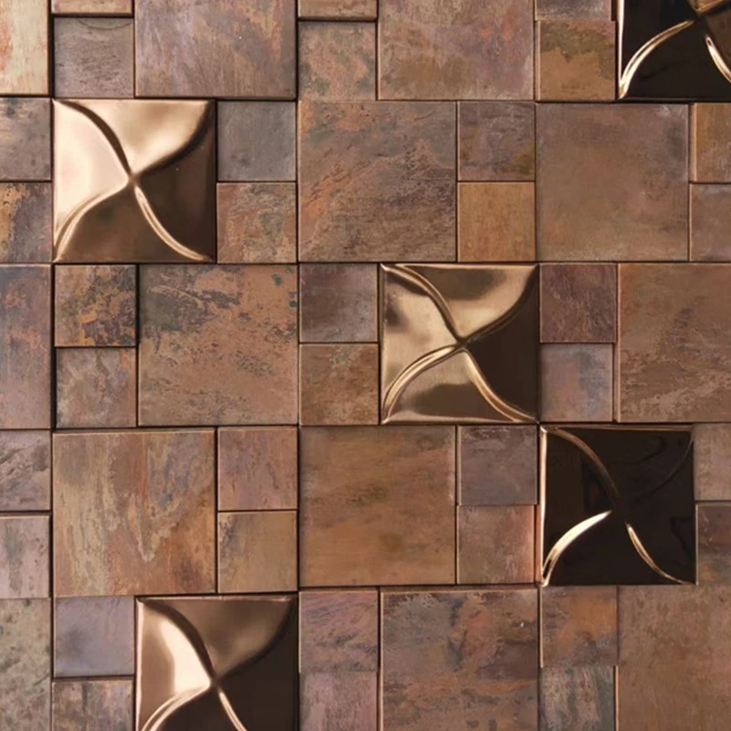 Retro Copper 3D Metal Mosaic Tiles,  Living Room Workroom Kitchen Backsplash Bronze Brushed  Wall Mosaic Tile