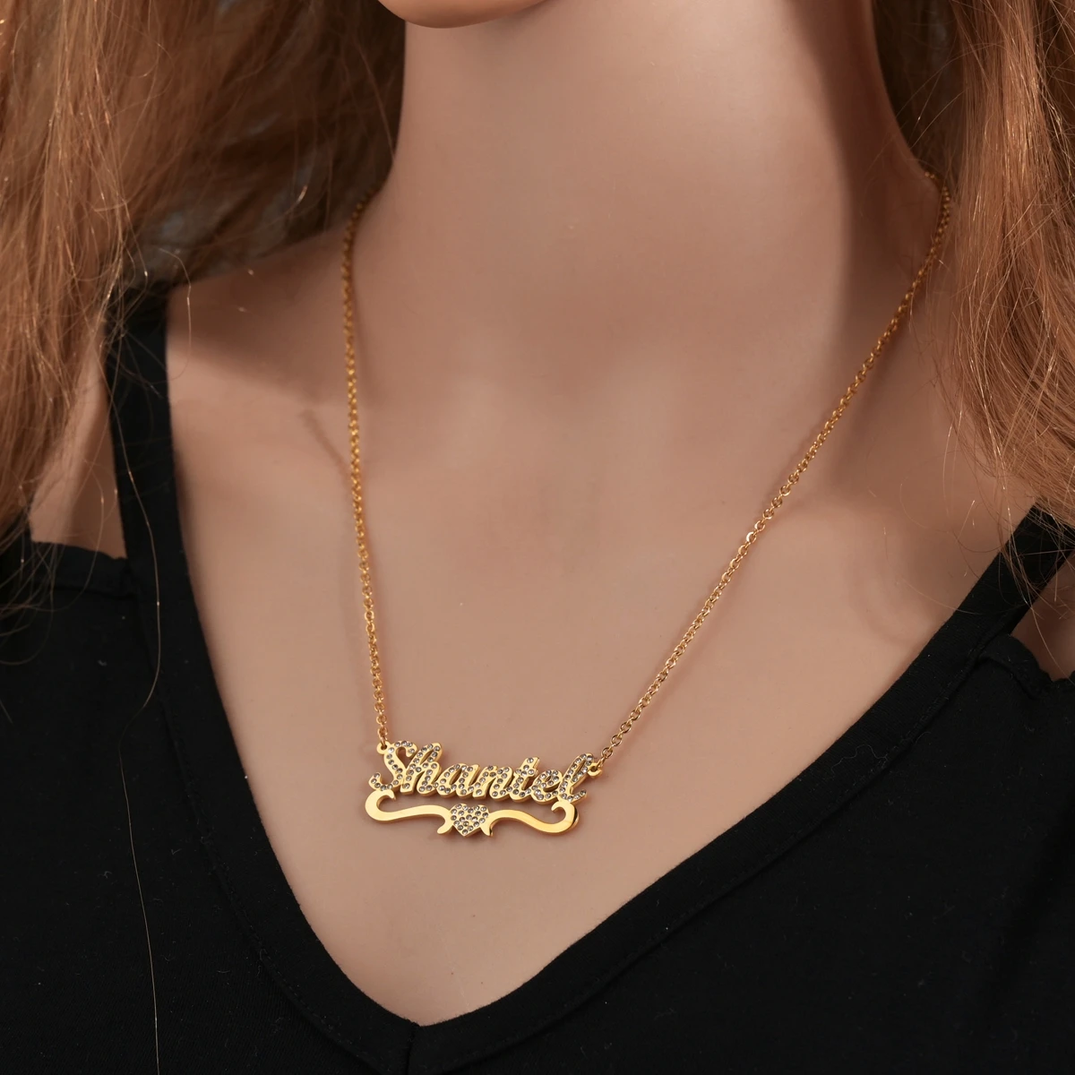 Customized Fashion Stainless Steel Name Necklace with White Zircon Personalized Letter Pendant Nameplate for Women Jewelry Gift