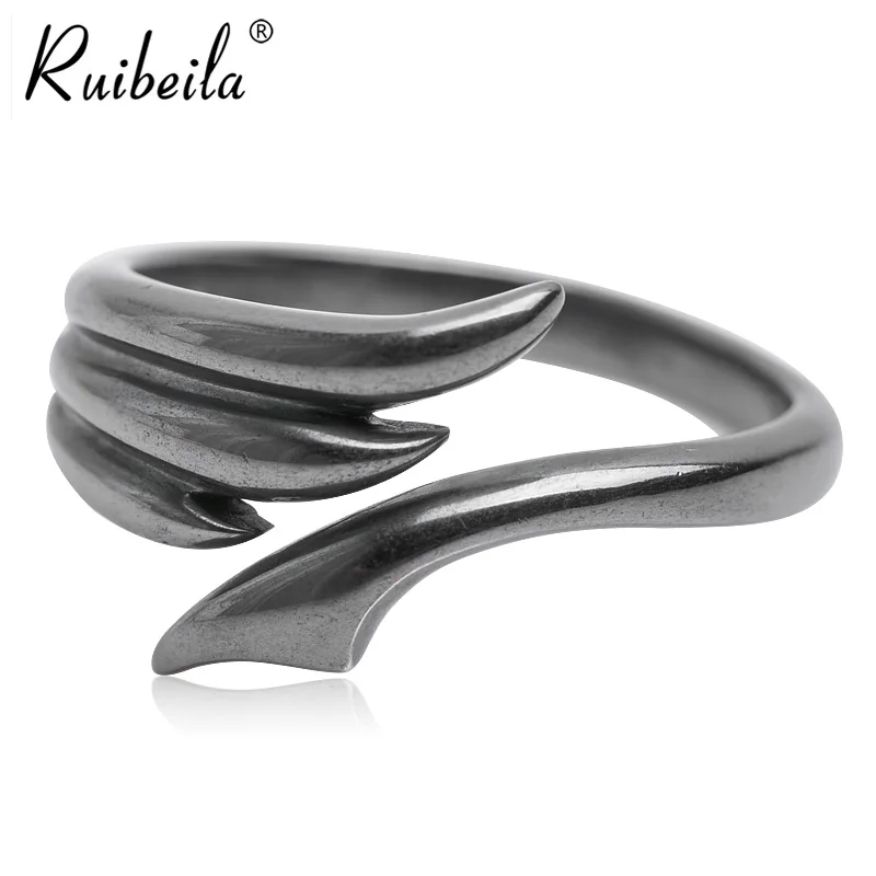 

Ruibeila S925 argent personnalité rétro ailes bague en argent sterling hommes et femmes ouvert bague de mode noire