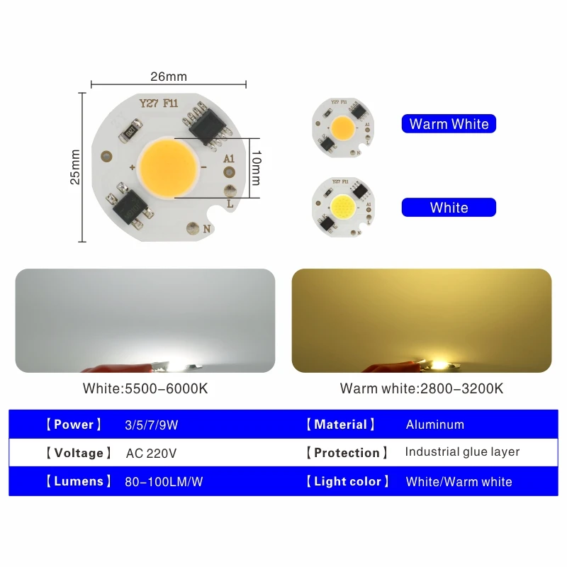 LED COB Chip Lamp 10W 20W 30W 50W 220V Smart IC No Need Driver LED Bulb 3W 5W 7W 9W, 투광 조명 스포트라이트 Diy 조명