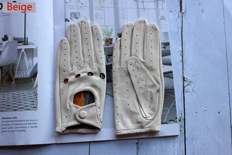 Women's Summer Full Finger Leather Gloves Breathable Single-Layer Sheepskin Fashionable Short Motorcycle Riding Gloves