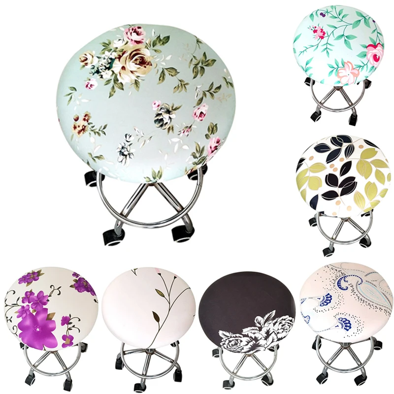 Round Bar Stool Chair Cover Spandex Elastic Chair Cover Slipcover Floral Print Stretch Seat Protector Covers Home Office Decor