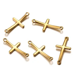 10pcs/lot Gold Stainless Steel Bending Double Hole Cross Pendant Jewelry Making Supplies Connector Charm DIY Findings Wholesale