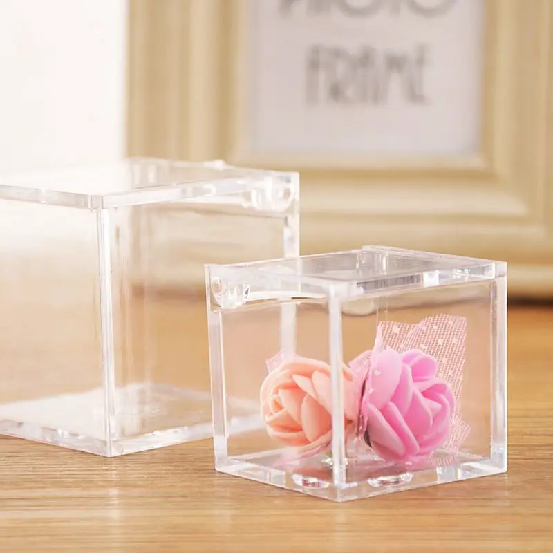 Transparent Cube Wedding Favor Candy Box Plastic Transparent Clear Gift Boxes Christmas Baby Shower 