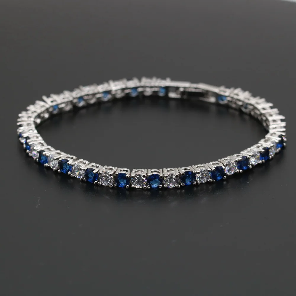 New Fashion Silver Color Bracelet For Women Superior Blue Zirconia  Adjustable Link Chain Bracelet Length 19cm