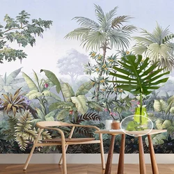 Papier peint 3D personnalisé Style européen peint à la main, forêt tropicale, bananier, cocotier, mur Photo d'arrière-plan pour salon, entrée