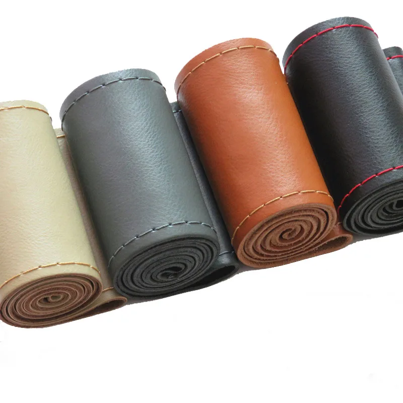 CHIZIYO Hand-Stitched DIY Cowhide Genuine Leather Car Steering Wheel Cover With Needles And Thread For 36-40CM Car Wheel Cover