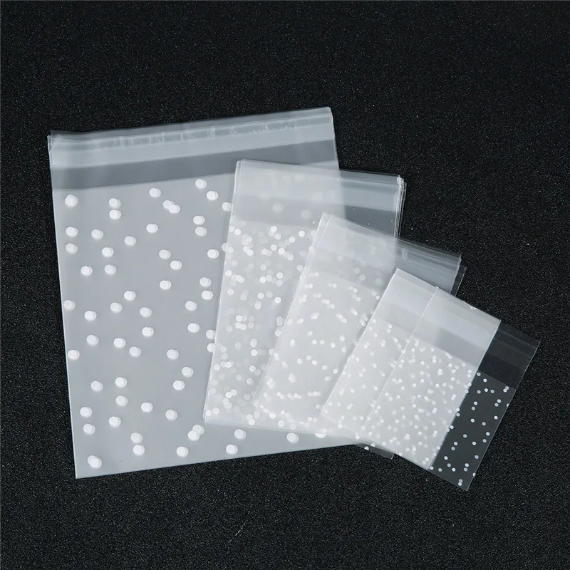 

100pcs/lot White Dots Plastic Christmas Gift Bag Transparent Frosted OPP Birthday Party Wedding Cookie Candy Packaging Bag