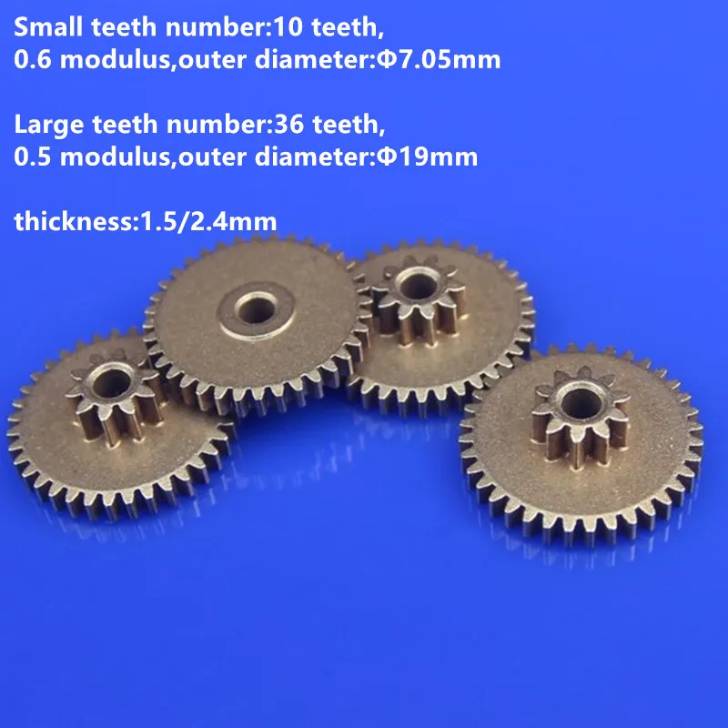 5pcs/lot Reduction Gear Large Small Teeth Gear 36/10 Teeth Bore 2/3mm 0.6/0.5 Modulus Powder Metallurgy Iron Base Gear