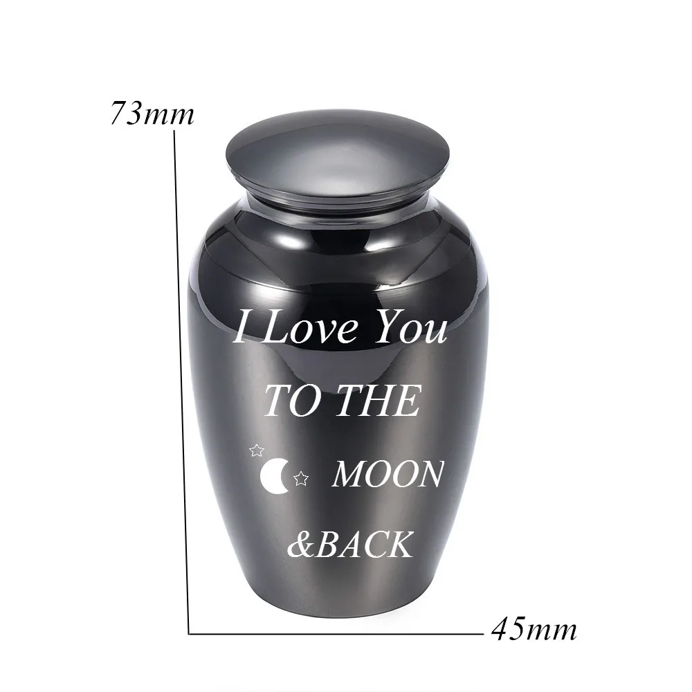 IJD162 Black Color Cremation Mini Urn Hold Small Amount Ashes Engraved I Love You to The Moon Funeral Ashes Keepsake Urns