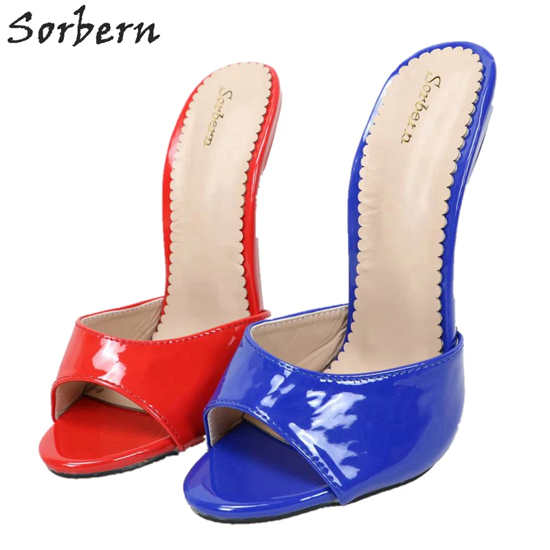 

Sorbern Sexy Patent Sandals On Bed For Wife 18Cm Hard Walk Women Slippers Slip On Open Toe Summer Shoe Stilettos Custom Colors