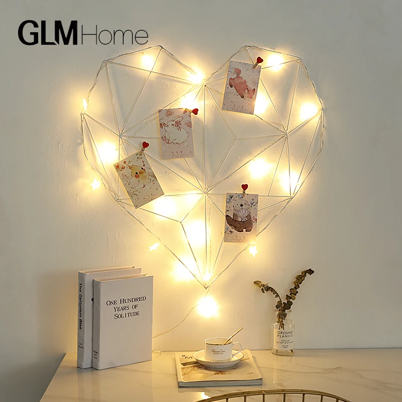 GY Iron Love Grid Photo Wall Decoration Creative Photo Hemp Clip Photo Frame Wall-Mounted Combination Shelf