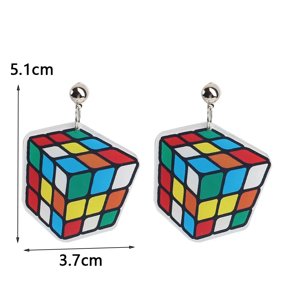 New Funny Colorful Magic Cube Drop Earrings For Women Girl Geometric Square Speed Cube Acrylic Dangle Earrings Punk Cool Jewelry