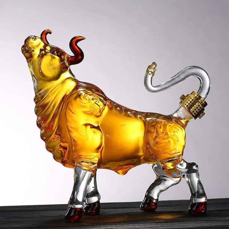 

OX YEAR Whisky Glass Cow Decanter Whiskey Animal Bull Shaped Home Bar Wine Bottle For Liquor Scotch Drinkware Gift 1L Glassses