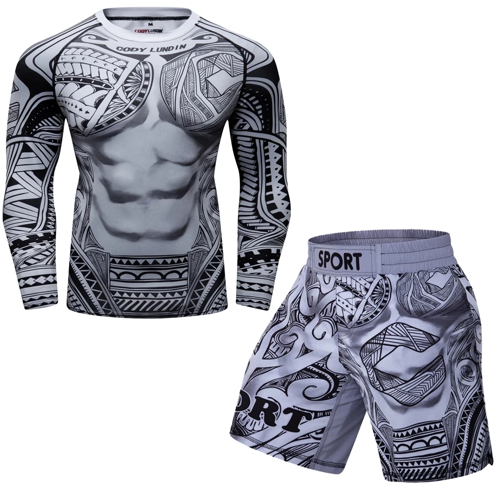 Rashguard MMA T Shirts+Pants Muay Thai Shorts BJJ  Rash Guard Tracksuit Boxing Jerseys MMA Compression Men Kickboxing Sport Suit