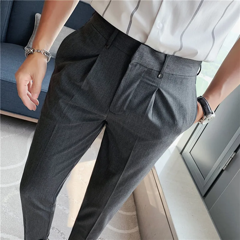 

Men's Business Suit Nine-point Pants New Men's Fashion Casual Slim Social Pants Formal Office Wedding Banquet Suit Pants