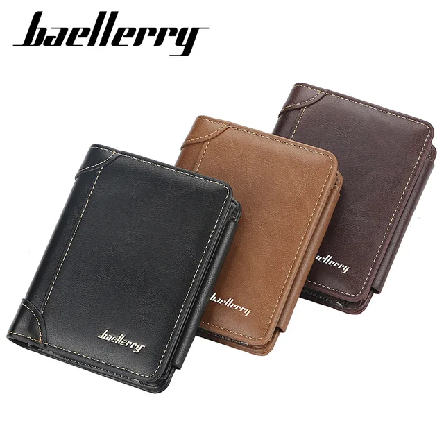 New PU Leather Men Wallets High Quality Zipper Short Desigh Card Holder Male Purse Vintage Coin Holder Men Wallets 4 Men's PU Leather Zipper Short Wallet – Bifold Card Holder Purse, Black / Brown – view 4