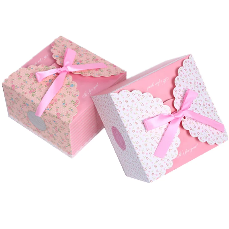 10/20/30 pcs Wholesale Wedding Candy Box Packaging Floral Square Birthday Favor Case Easy Assembly Pink Presentation Gift Boxes