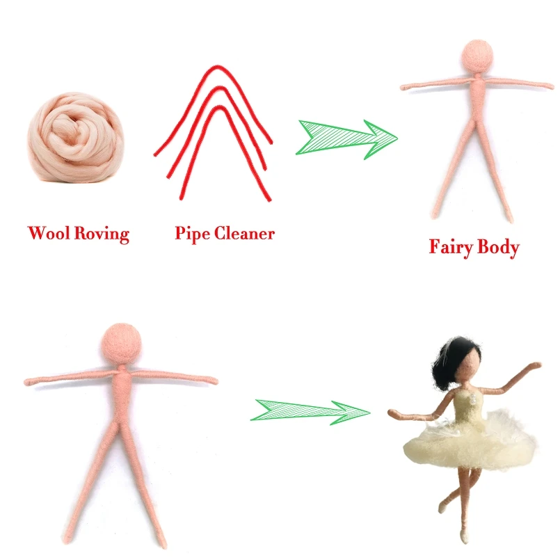 Fairy Body for Fairy Felting Kit for Beginners, Fairy Felting Accessories, Height 6in/15cm