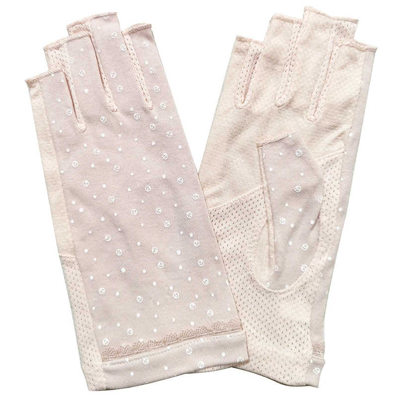 Women Summer Thin Cotton Dot Printing Anchor Fingerless Cycling Non-slip Breathable Sunscreen Driving Gloves