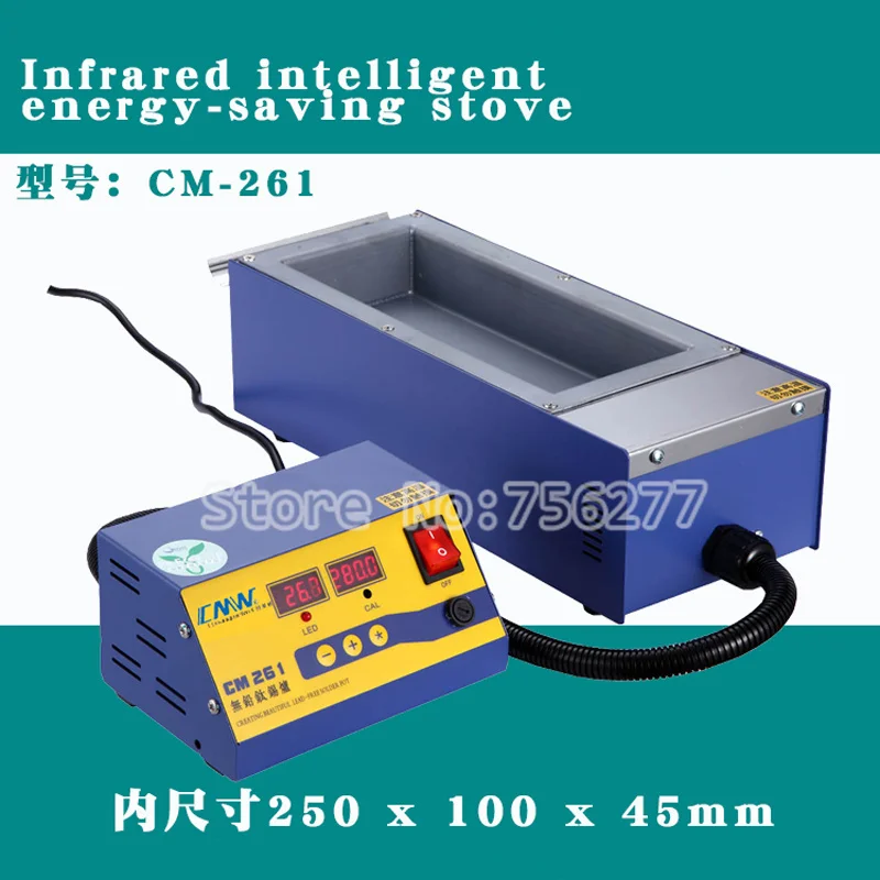 

CM-261 1200W 220V 110V Lead-free Split solder pot Temperature control intelligence melt tin 8.2KG Square Melting tin furnace