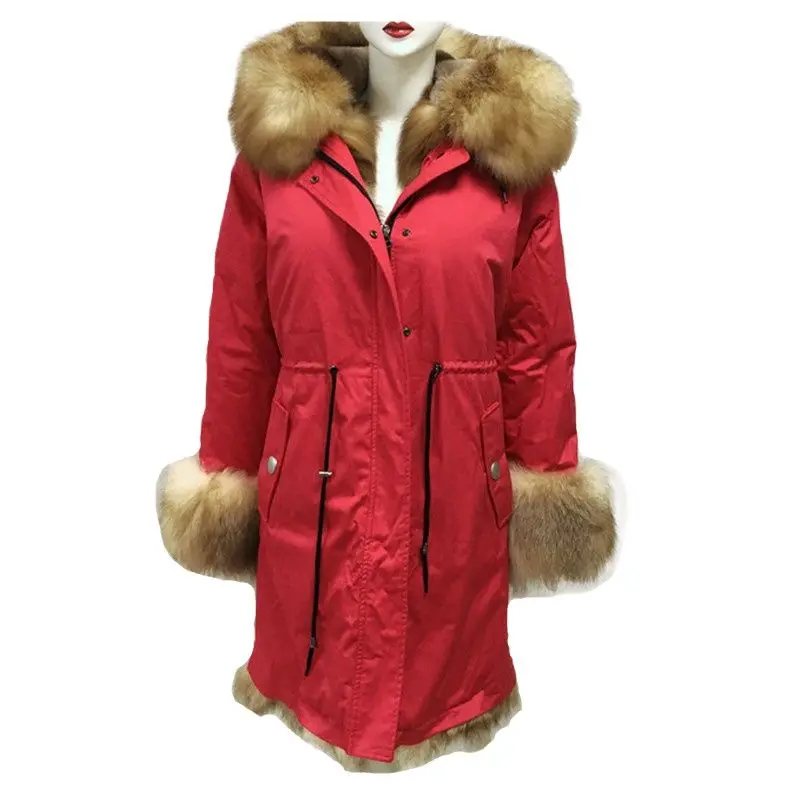 

New Natural Tartan Fox Fur Red Men Jacket Big Collar Warm Parka Winter Coat S-4XL