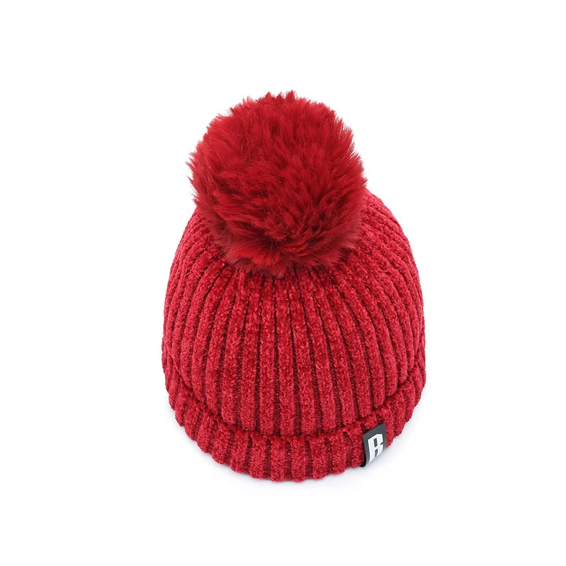 Winter Hats for Woman Thicker Beanies Chenille Ball Knitted Cap Girls Autumn Beanie Hats Fleece-lined Warmer Bonnet Casual Cap