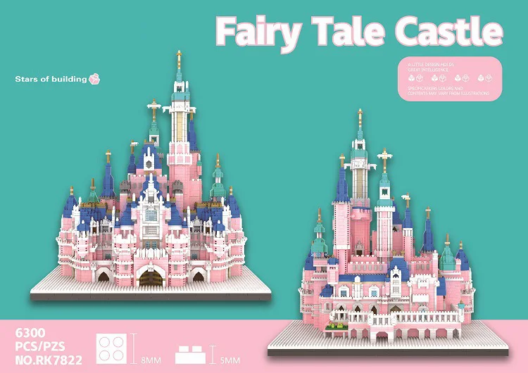 Creative Theme Amusement Park Micro Diamond Block Pink Fairy Tale Princess Castle Model Brick Toy Nanobrick Collection For Girls