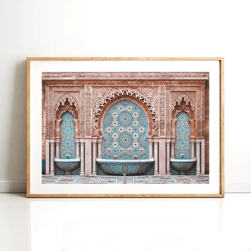 Moroccan Wall Art Canvas Print Marrakesh Architecture Poster Boho Wall Decor Terracotta Art Picture Decoration Painting for Home