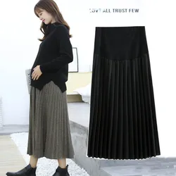 New Autumn winter Maternity Fashion Dresses woolen pleated skirt Pregnant women Clothes High Waist Long Skirts