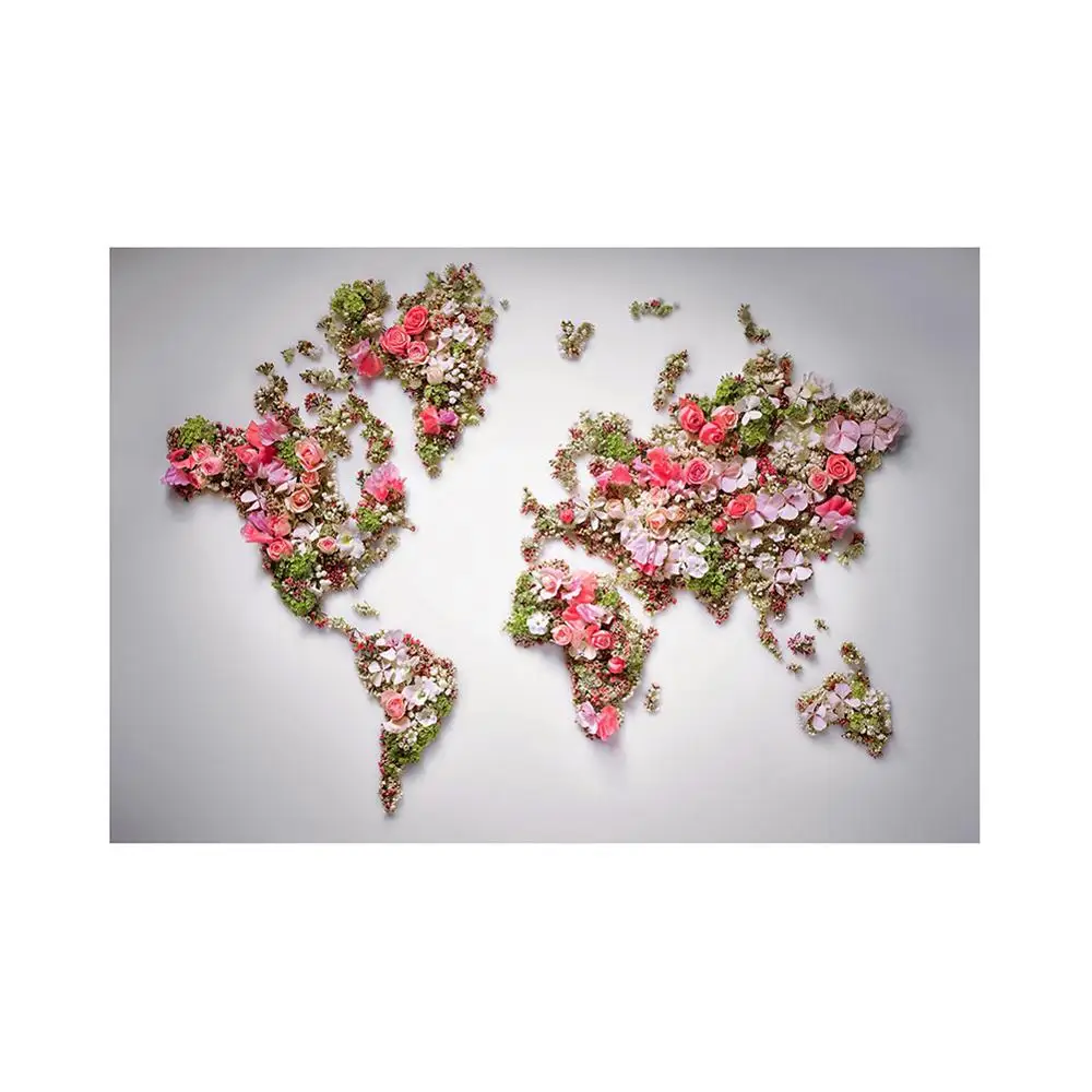 

150x100cm Non-woven DIY World Map Plate Pattern Made with Beautiful Flower for Wall Decor Poster