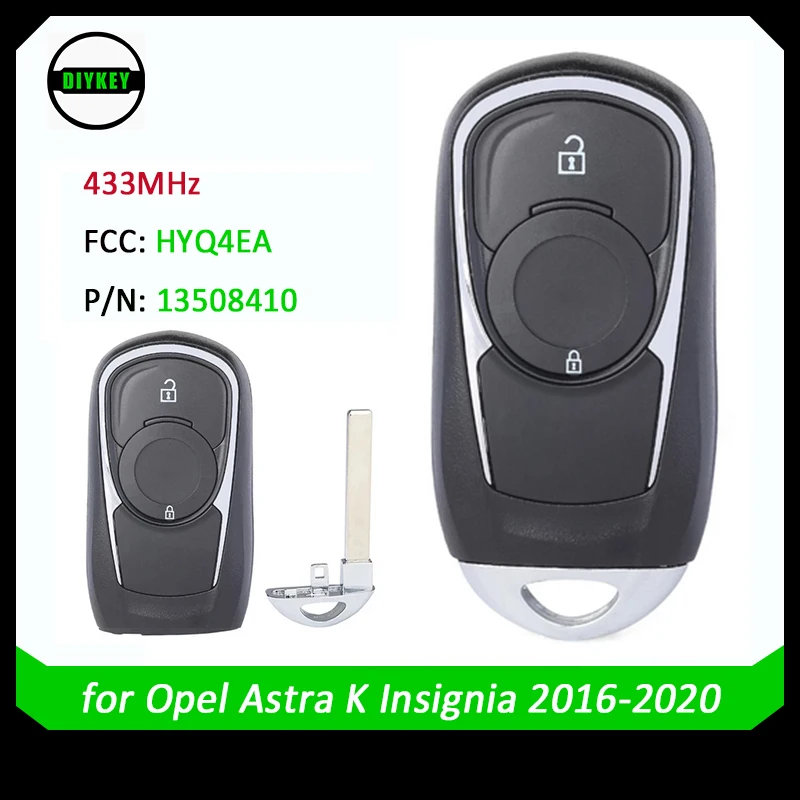 

DIYKEY HYQ4EA 2 Button 433MHz For Opel Insignia Astra K 2016 2017 2018 2019 2020 Keyless Go P/N: 13508410 Smart Remote Key Fob