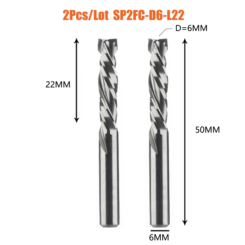 Dreanique 2 stks/partij CNC Twee Spiraal Fluiten Compressie End Mill Houtwerk UP & DOWN Carbide Frees Tool Router bit