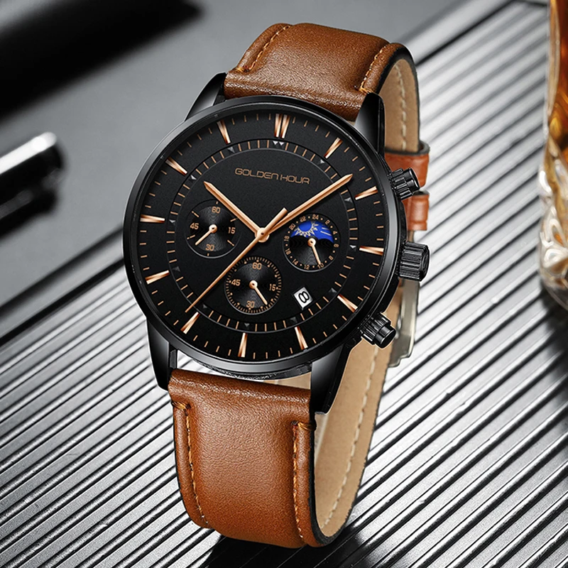 

Watch Men GOLDENHOUR Top Brand Luxury Fashion Quartz Simple Watches Mens Waterproof Sports WristWatch Clock Relogio Masculino