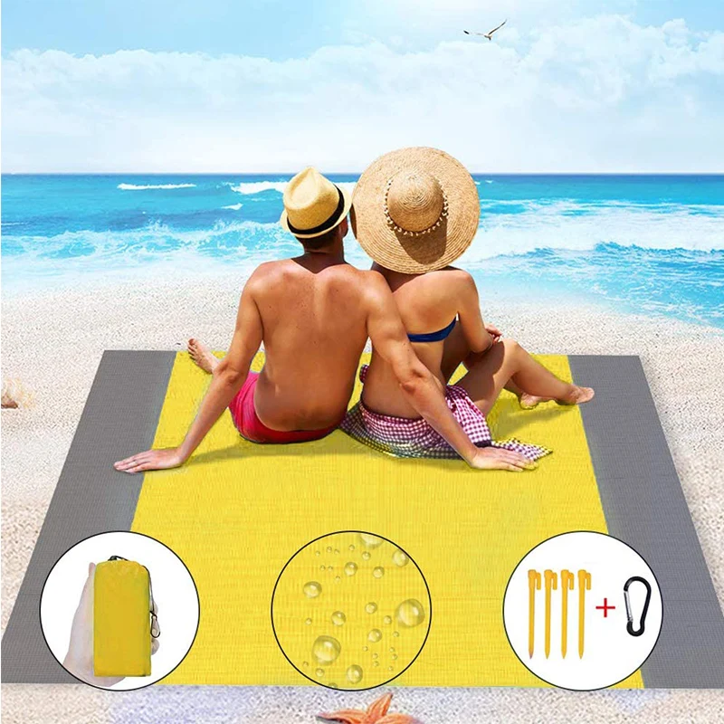 Beach Blanket, Sand Proof Picnic Outdoor Mat  Portable Waterproof Soft Fast Drying Nylon Blanket for Travel Camping Hiking