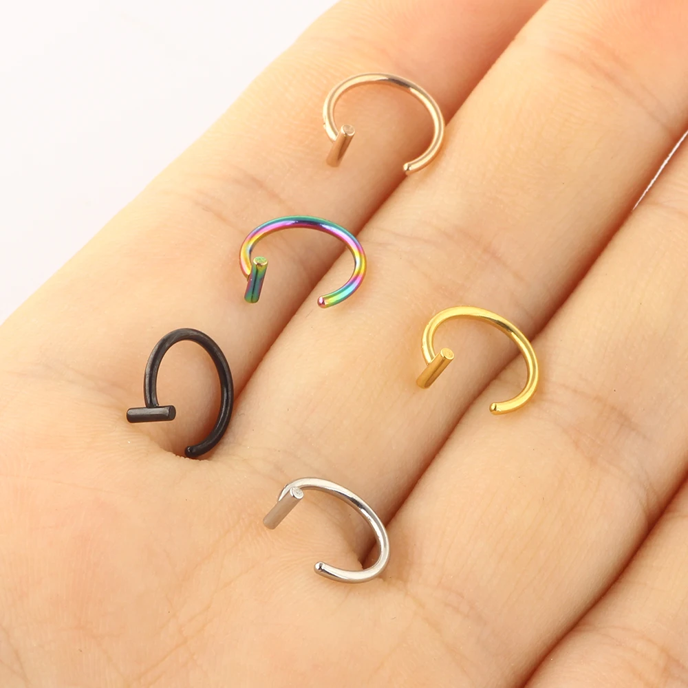 20G Stainless Steel Hoop Nose Rings Screw Stud Rings Piercing Jewelry Colored CZ Inlaid fake nose septum lip rings