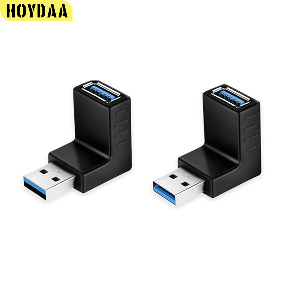 2 Pack USB 3.0 Male to Female Adapter Extension 90 Degree Right Angle Adapter Plug End Points UP Down USB Extender Connector