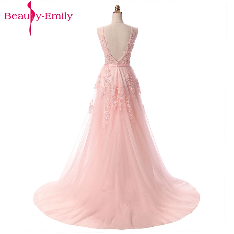 Beauty-emily abiti da sera lunghi eleganti Backless A Line abito da cerimonia formale abito da ballo con lacci Vestido De Festa Plus Size 2020