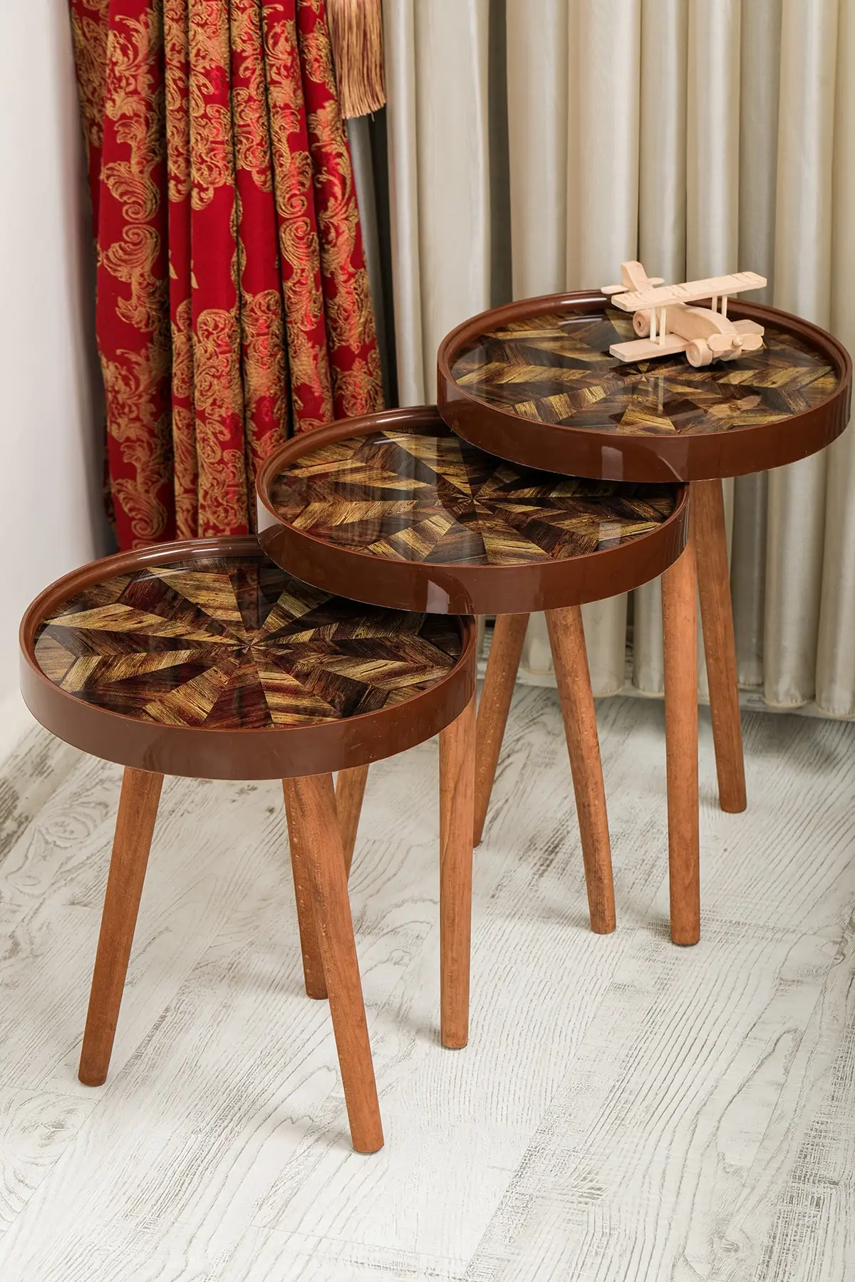 Retro Glass Above Special Print 3 pcs Zigon Coffee Table