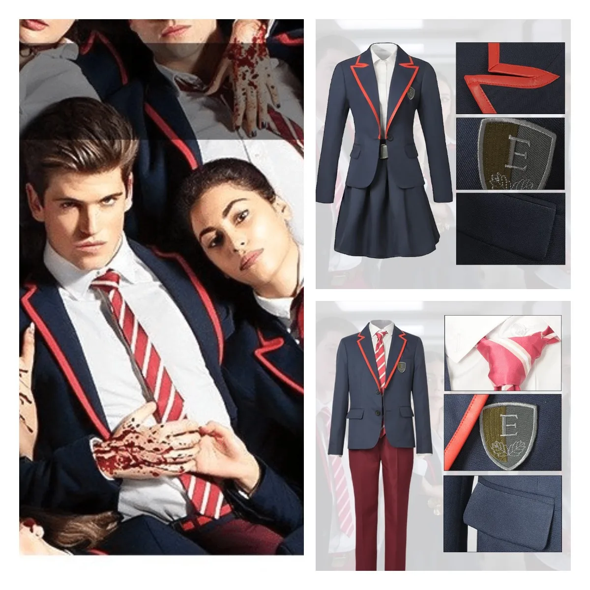 

Elite school uniform Las Encinas men's British JK campus uniform women's uniform skirt set TV series Cosplay clothes