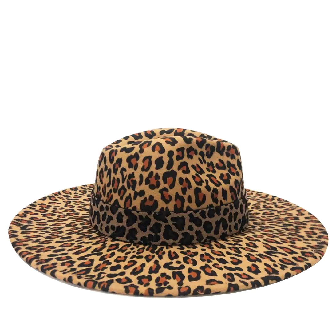 Fedora hat 10 cm big brim new leopard pattern jazz oversized brim leopard print top hat flat brim couple jazz hat кепкаженская