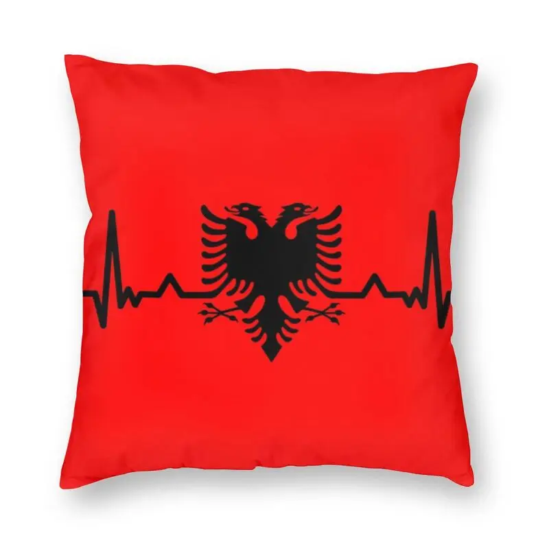 Heartbeat Albania Flag Cushion Cover 40x40cm Home Decorative Albanian Eagle Shqiponja Throw Pillow For Living Room Double-Sided