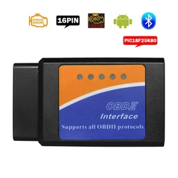 ELM-327 OBD2 Scanner pour voiture, ELM 327 V1.5, ELM327, Bluetooth, OBDII, outils de diagnostic automatique, ELM-, OBD 2 II, moteur, code de renouvellement pour Android