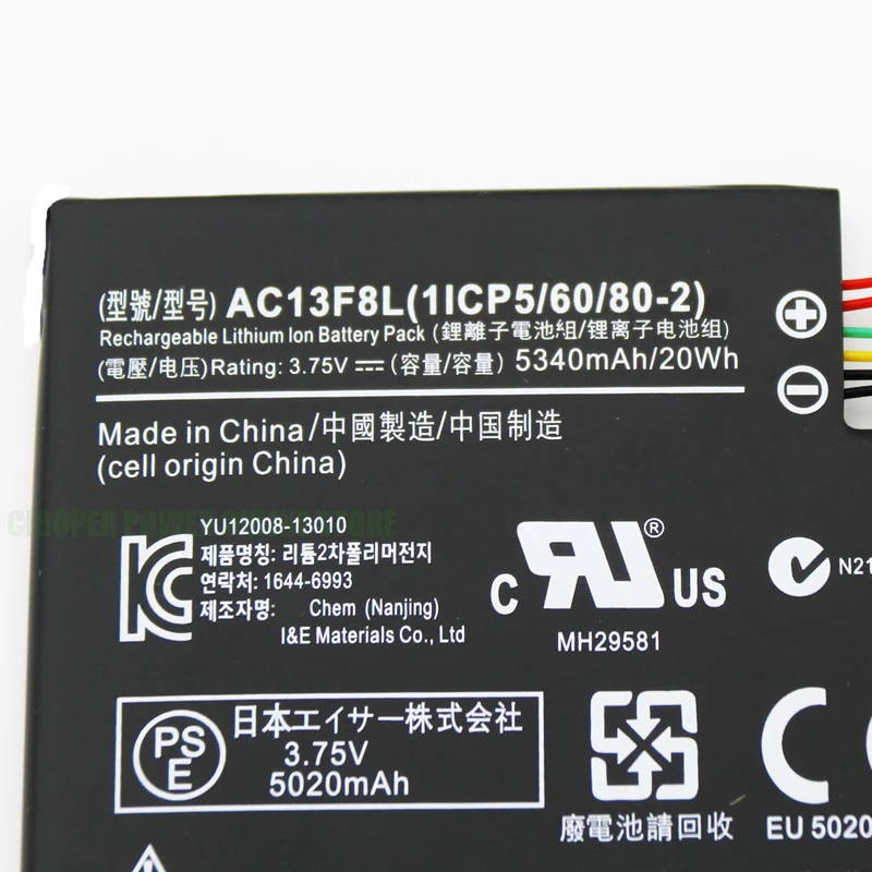 CP Tablet Battery AC13F3L AC13F8L 20WH/5340mAh For Iconia Tab A1-A810 A1-A811 W4-820P W4-820 A1-810-81251G01NW 7.9inch Tablet