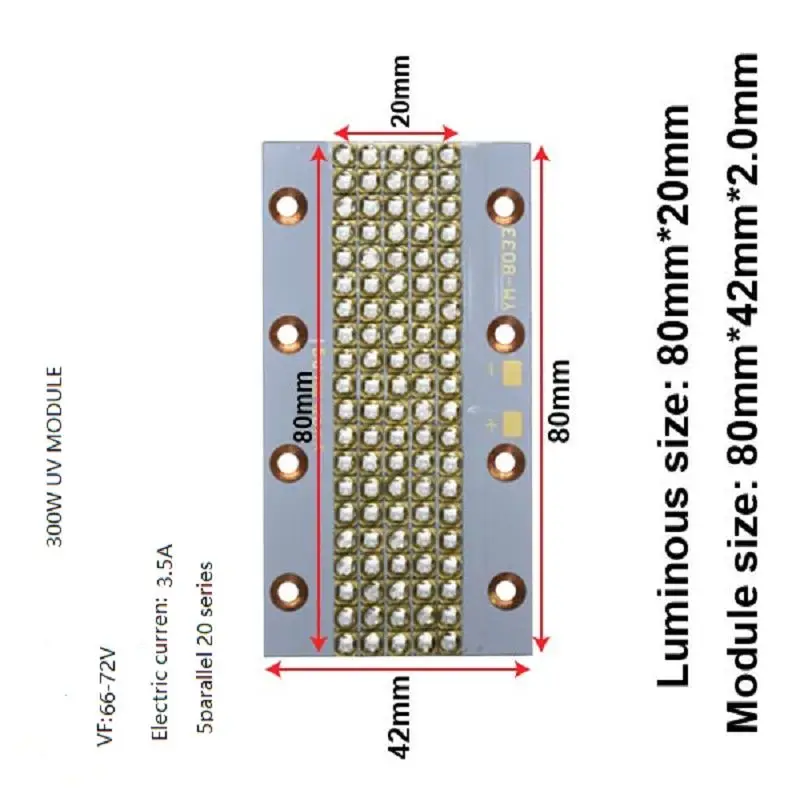 Uv led módulo para impressão 3d tinta de cura jóias identificação verificação de notas manicure irradiação âmbar 300w 3535 lâmpada